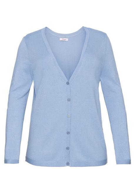 Sheego Strickjacke Aus Viskose, Mit Tiefem V-Ausschnitt - Hellblau Sheego