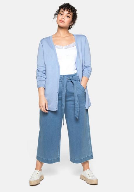 Sheego Strickjacke Aus Viskose, Mit Tiefem V-Ausschnitt - Hellblau Sheego