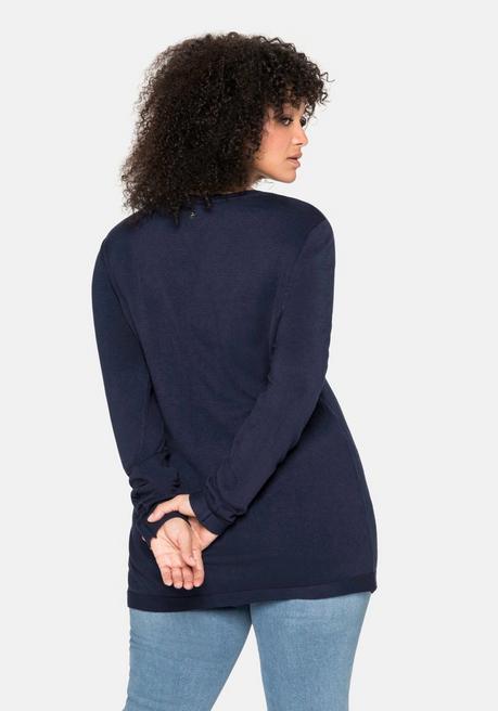 Sheego Strickjacke Aus Viskose, Mit Tiefem V-Ausschnitt - Marine Sheego