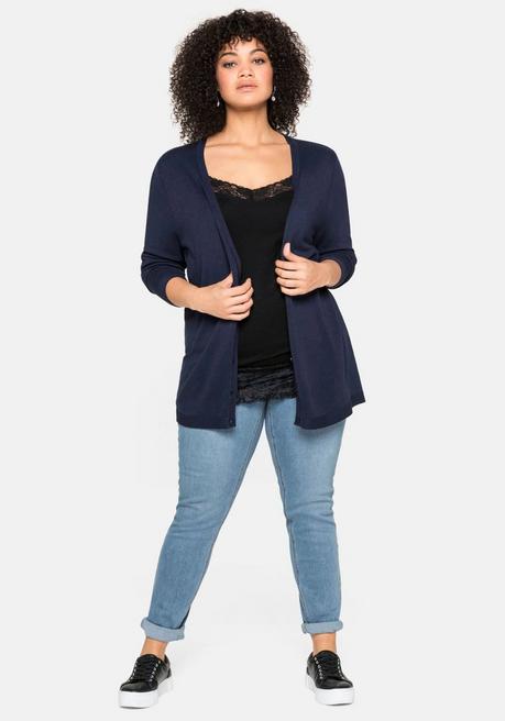 Sheego Strickjacke Aus Viskose, Mit Tiefem V-Ausschnitt - Marine Sheego