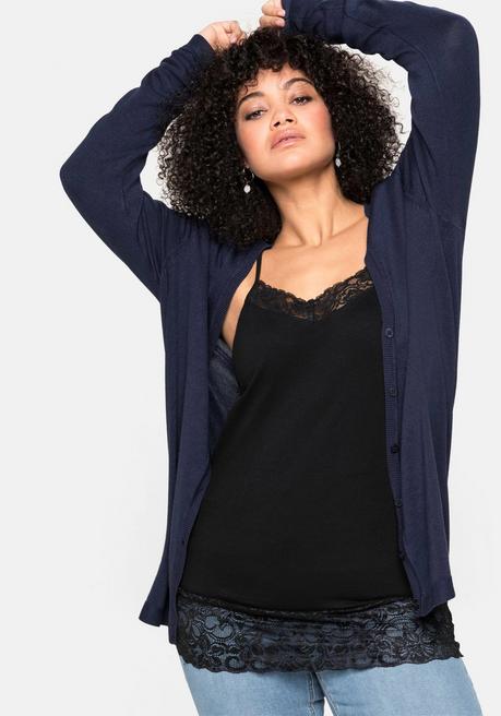 sheego Strickjacke aus Viskose, mit tiefem V-Ausschnitt - marine sheego