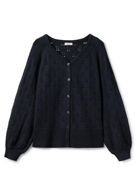 Sheego Strickjacke Im Ajourmuster, Mit Weiten Ärmeln - Nachtblau Meliert Sheego