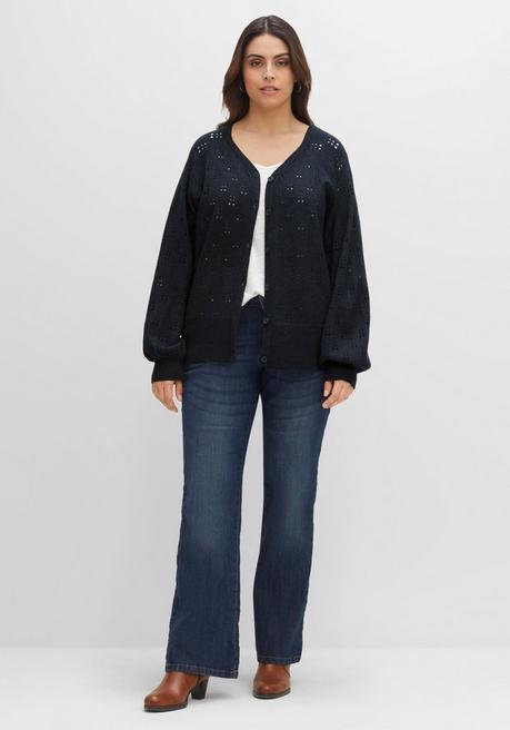 Sheego Strickjacke Im Ajourmuster, Mit Weiten Ärmeln - Nachtblau Meliert Sheego