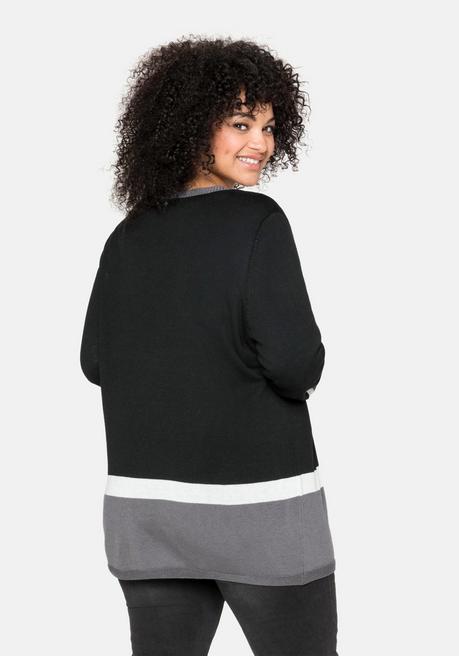 Sheego Strickjacke Im Colourblocking-Stil, In Offener Form - Schwarz Sheego