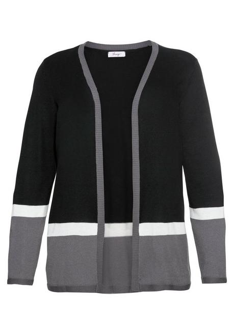 Sheego Strickjacke Im Colourblocking-Stil, In Offener Form - Schwarz Sheego