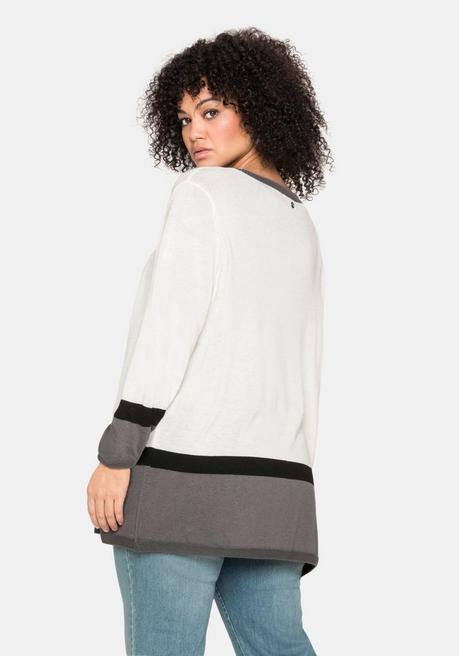 Sheego Strickjacke Im Colourblocking-Stil, In Offener Form - Offwhite Sheego