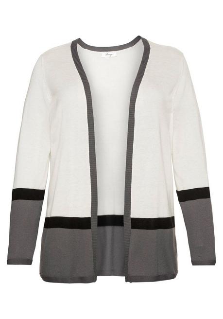 Sheego Strickjacke Im Colourblocking-Stil, In Offener Form - Offwhite Sheego