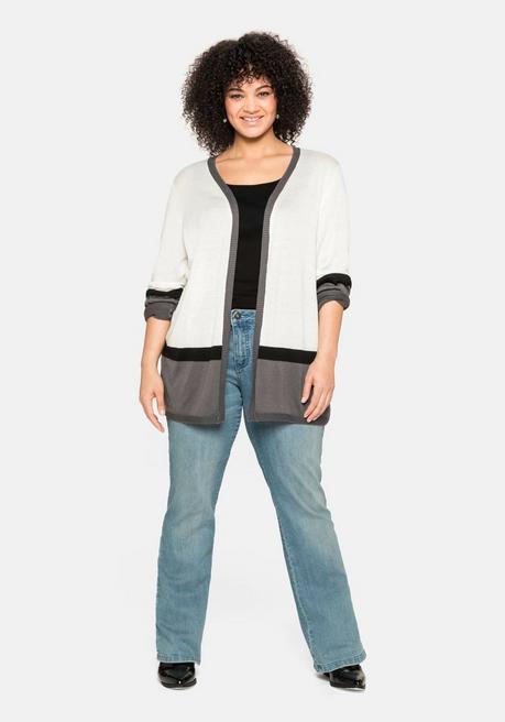 Sheego Strickjacke Im Colourblocking-Stil, In Offener Form - Offwhite Sheego