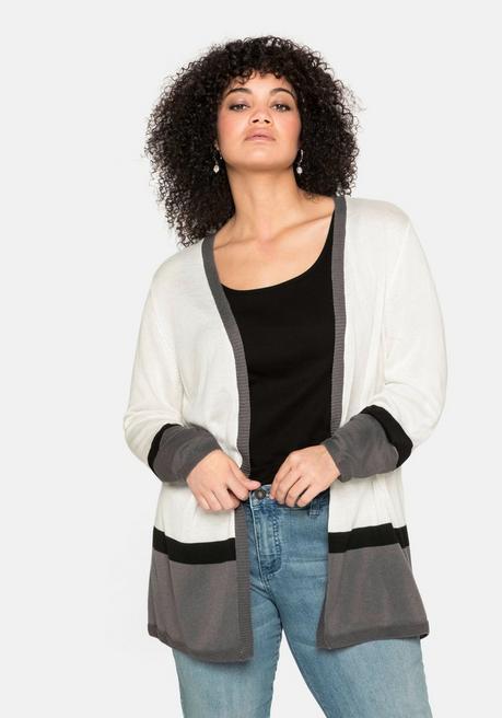 Sheego Strickjacke Im Colourblocking-Stil, In Offener Form - Offwhite Sheego