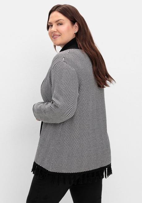 Sheego Strickjacke Im Fischgrätmuster, Mit Schalkragen - Schwarz-weiß Sheego