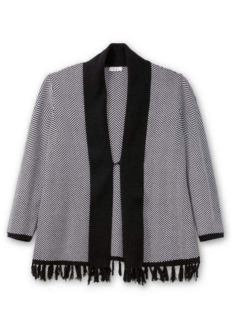 Sheego Strickjacke Im Fischgrätmuster, Mit Schalkragen - Schwarz-weiß Sheego