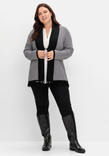 Sheego Strickjacke Im Fischgrätmuster, Mit Schalkragen - Schwarz-weiß Sheego
