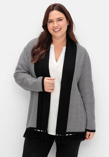 sheego Strickjacke im Fischgrätmuster, mit Schalkragen - schwarz-weiß sheego