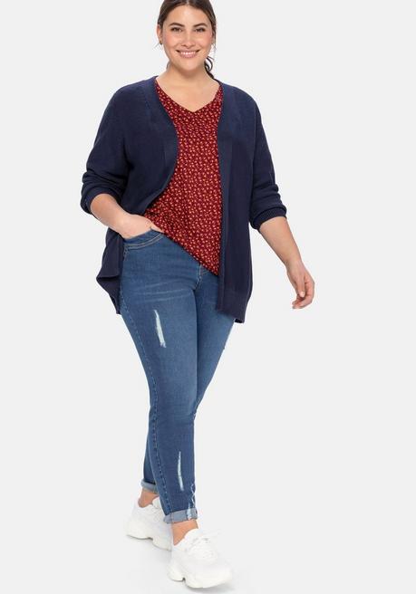 Sheego Strickjacke Im Linksstrick, Offene Form - Marine Sheego