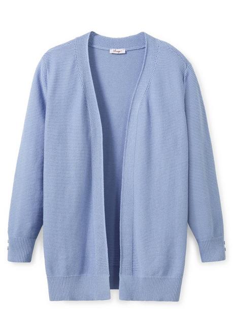 Sheego Strickjacke Im Linksstrick, Offene Form - Mittelblau Sheego