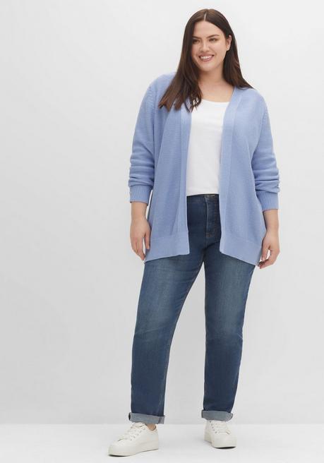 Sheego Strickjacke Im Linksstrick, Offene Form - Mittelblau Sheego