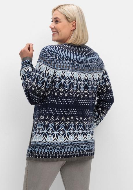 Sheego Strickjacke Im Norwegermuster, Mit Reißverschluss - Hellblau Gemustert Sheego