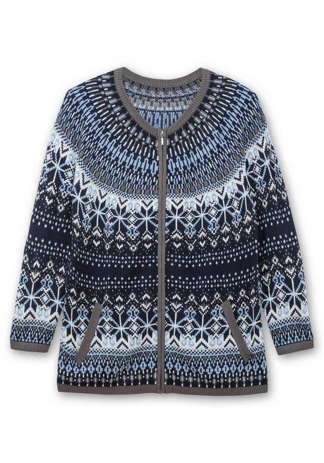 Sheego Strickjacke Im Norwegermuster, Mit Reißverschluss - Hellblau Gemustert Sheego