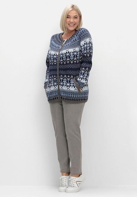 Sheego Strickjacke Im Norwegermuster, Mit Reißverschluss - Hellblau Gemustert Sheego