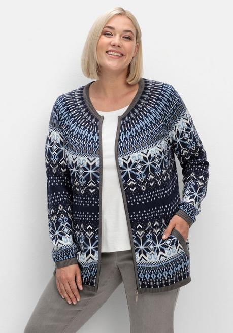 Sheego Strickjacke Im Norwegermuster, Mit Reißverschluss - Hellblau Gemustert Sheego
