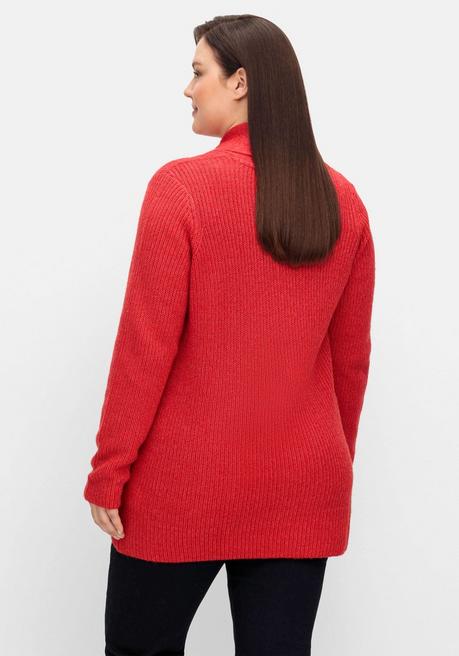 Sheego Strickjacke Im Patentstrick, Mit Schalkragen - Mohnrot Sheego