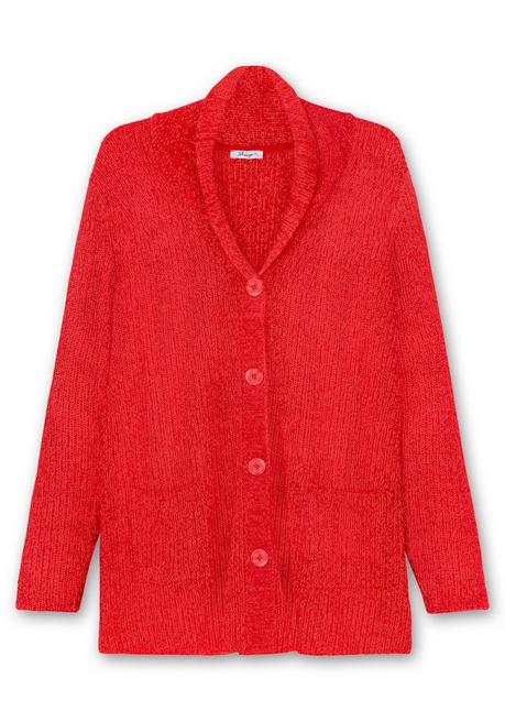 Sheego Strickjacke Im Patentstrick, Mit Schalkragen - Mohnrot Sheego