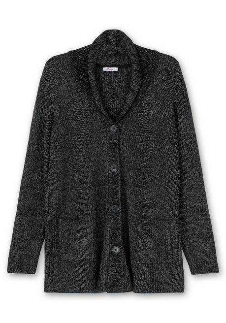 Sheego Strickjacke Im Patentstrick, Mit Schalkragen - Schwarz Sheego