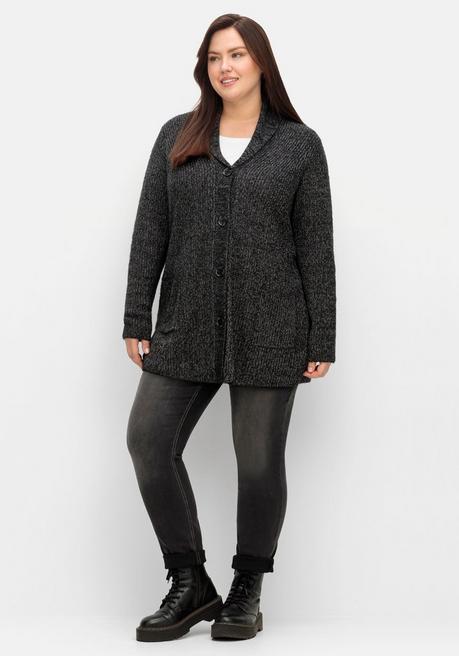 Sheego Strickjacke Im Patentstrick, Mit Schalkragen - Schwarz Sheego