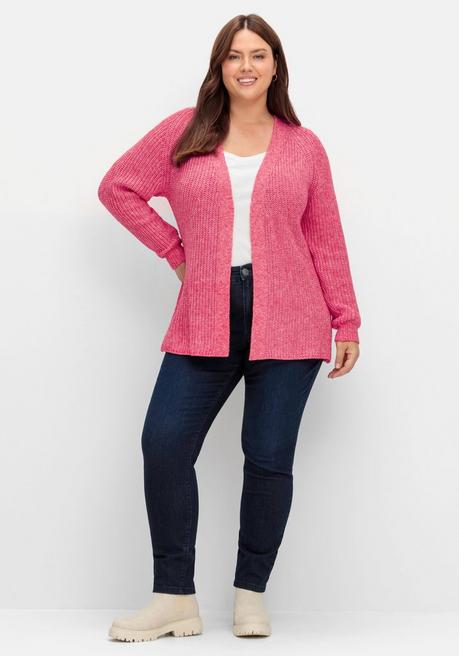 Sheego Strickjacke Im Patentstrick, Offene Form - Pink Sheego