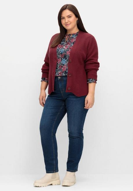 Sheego Strickjacke Im Strickmuster-Mix - Weinrot Sheego