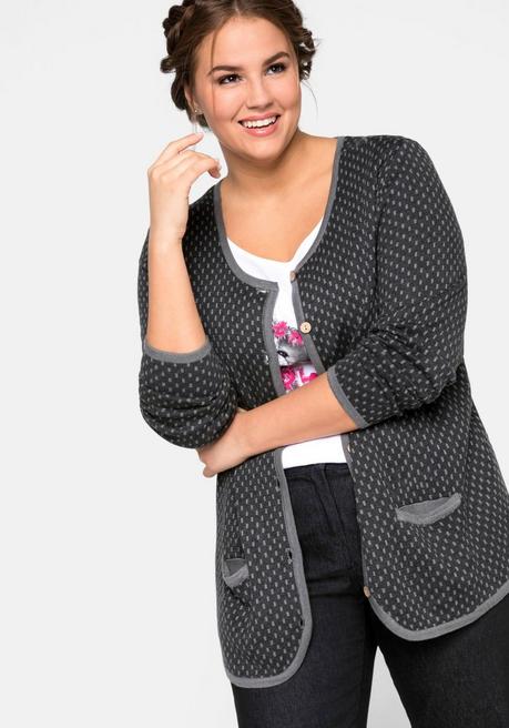 sheego Strickjacke im Trachtenstil, Knöpfe in Holzoptik - anthrazit meliert sheego