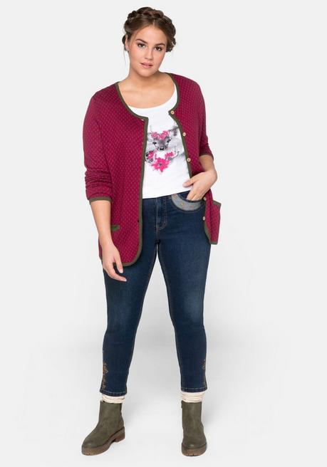 Sheego Strickjacke Im Trachtenstil, Knöpfe In Holzoptik - Beere Sheego