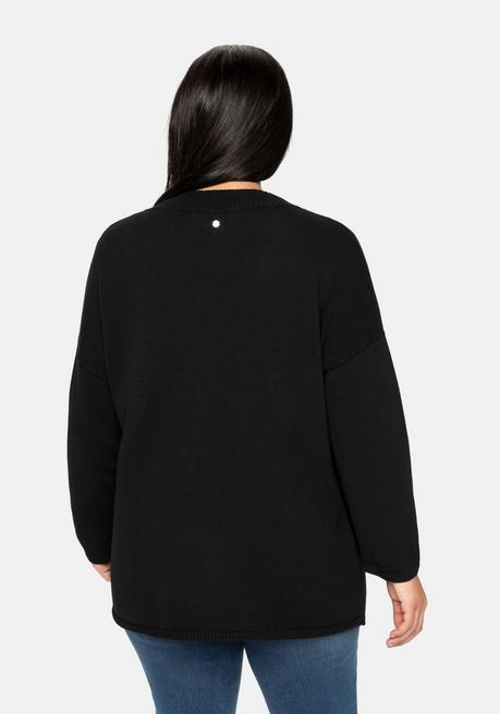 Sheego Strickjacke In Kurzform Mit Großen Taschen - Schwarz Sheego