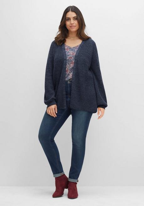 Sheego Strickjacke In Leichter A-Linie Und Offener Form - Nachtblau Meliert Sheego
