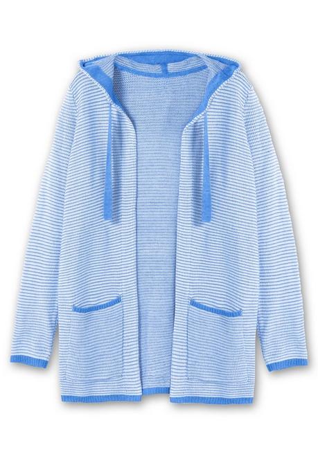Sheego Strickjacke In Longform, Mit Taschen - Blau Gestreift Sheego
