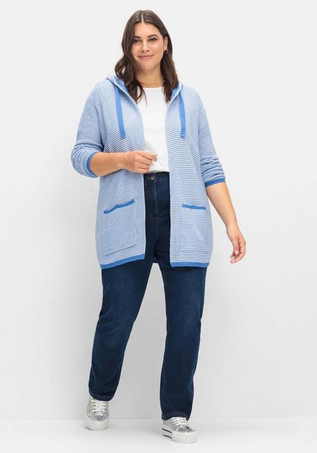 Sheego Strickjacke In Longform, Mit Taschen - Blau Gestreift Sheego
