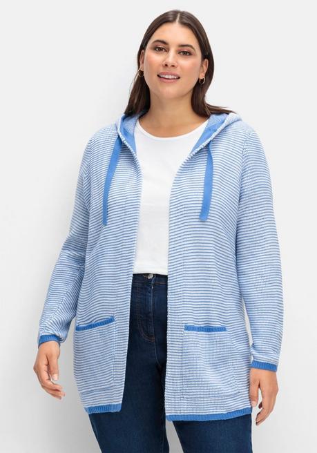 sheego Strickjacke in Longform, mit Taschen - blau gestreift sheego