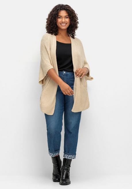 Sheego Strickjacke In Offener Form, Mit Verkürztem Ärmel - Sand Sheego