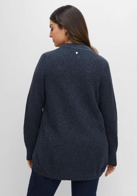 Sheego Strickjacke In Perlfangstruktur, Mit V-Ausschnitt - Nachtblau Sheego