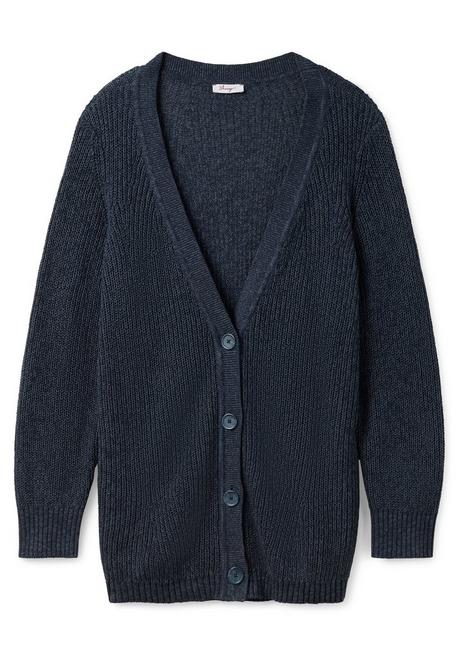 Sheego Strickjacke In Perlfangstruktur, Mit V-Ausschnitt - Nachtblau Sheego