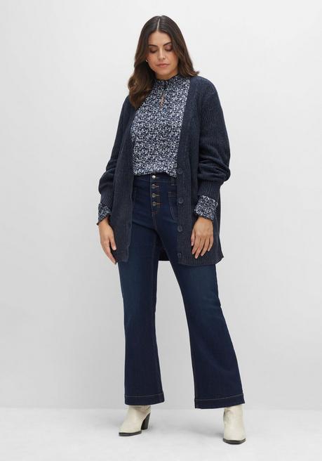 Sheego Strickjacke In Perlfangstruktur, Mit V-Ausschnitt - Nachtblau Sheego