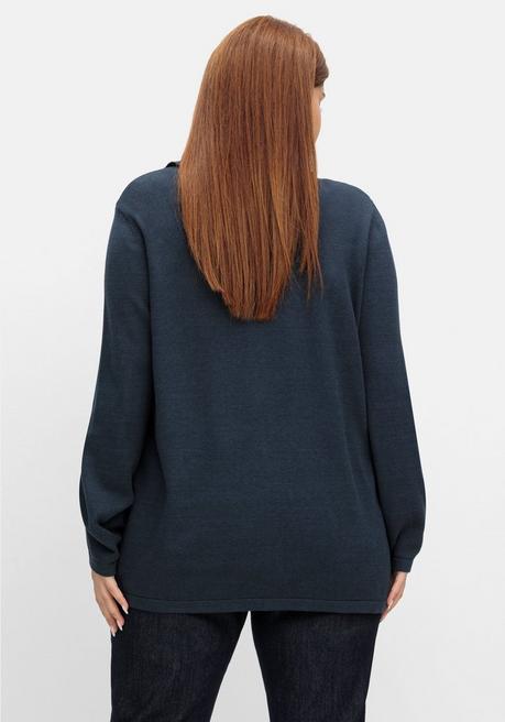 Sheego Strickjacke In Petite Passform, Mit Polokragen - Nachtblau Sheego