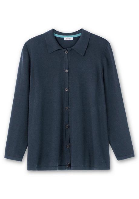 Sheego Strickjacke In Petite Passform, Mit Polokragen - Nachtblau Sheego