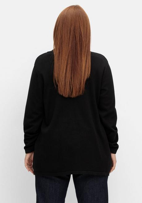 Sheego Strickjacke In Petite Passform, Mit Polokragen - Schwarz Sheego