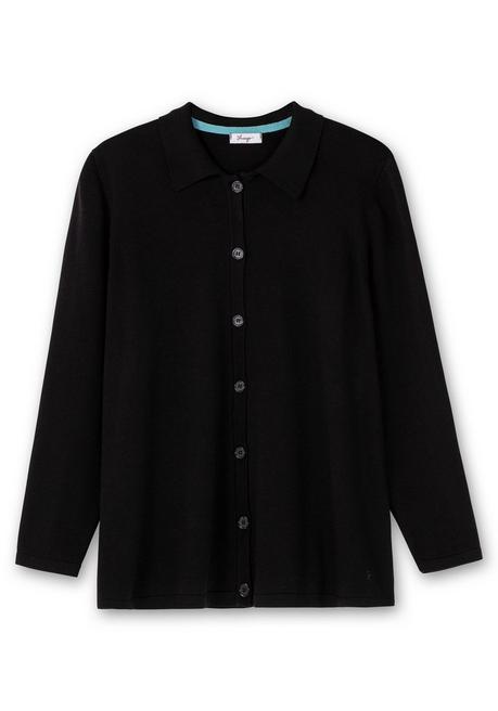Sheego Strickjacke In Petite Passform, Mit Polokragen - Schwarz Sheego