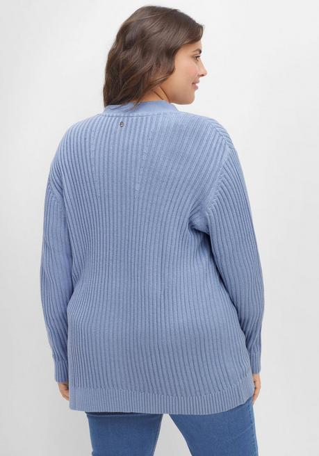 Sheego Strickjacke In Rippstruktur, Aus Baumwoll-Mix - Mittelblau Sheego