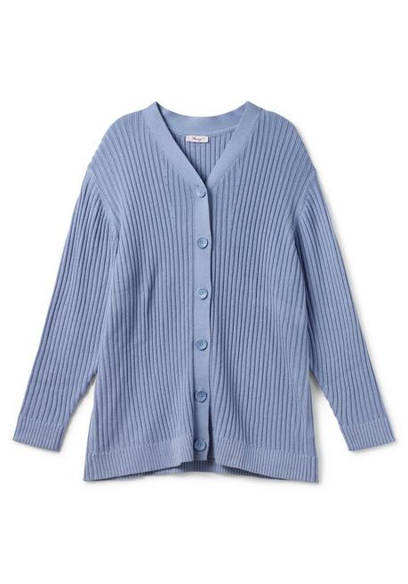 Sheego Strickjacke In Rippstruktur, Aus Baumwoll-Mix - Mittelblau Sheego