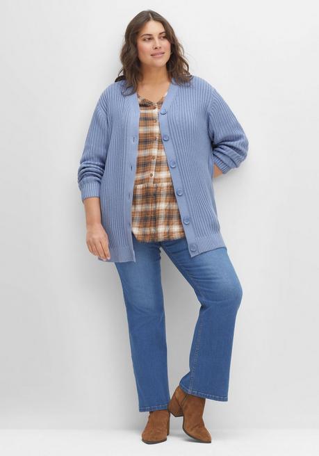 Sheego Strickjacke In Rippstruktur, Aus Baumwoll-Mix - Mittelblau Sheego