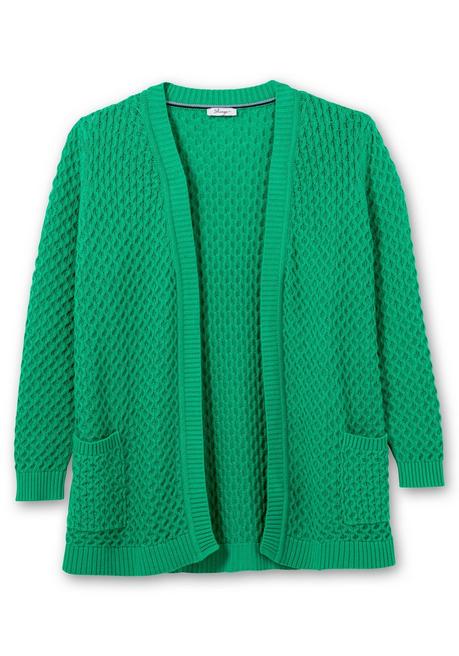 Sheego Strickjacke In Wabenstruktur, In Leichter A-Linie - Blattgrün Sheego