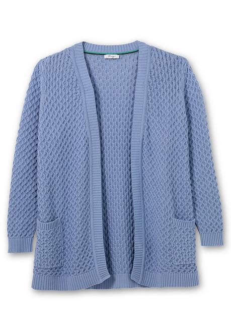 Sheego Strickjacke In Wabenstruktur, In Leichter A-Linie - Mittelblau Sheego